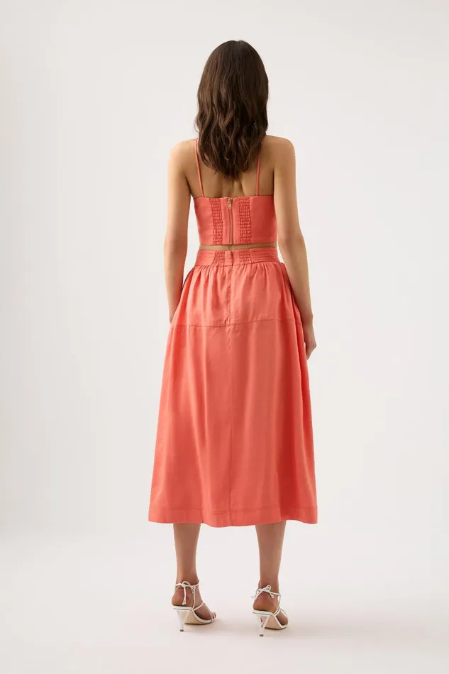 Aje Skirts Shelly Flare Tuck Midi Skirt Coral 8211 Women