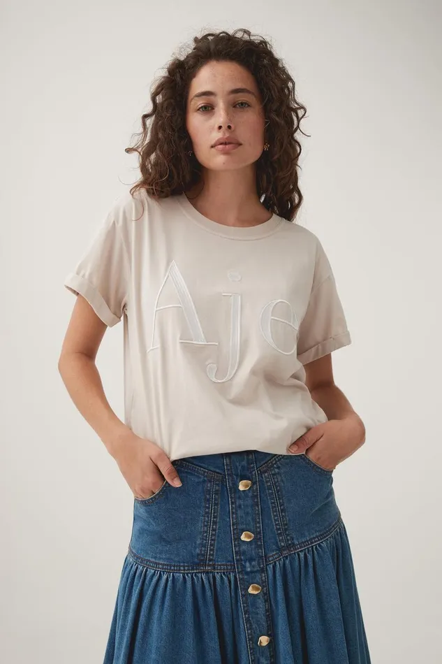 Aje Tees Alice Embroidered Logo Tee Stonewhite 8211 Women