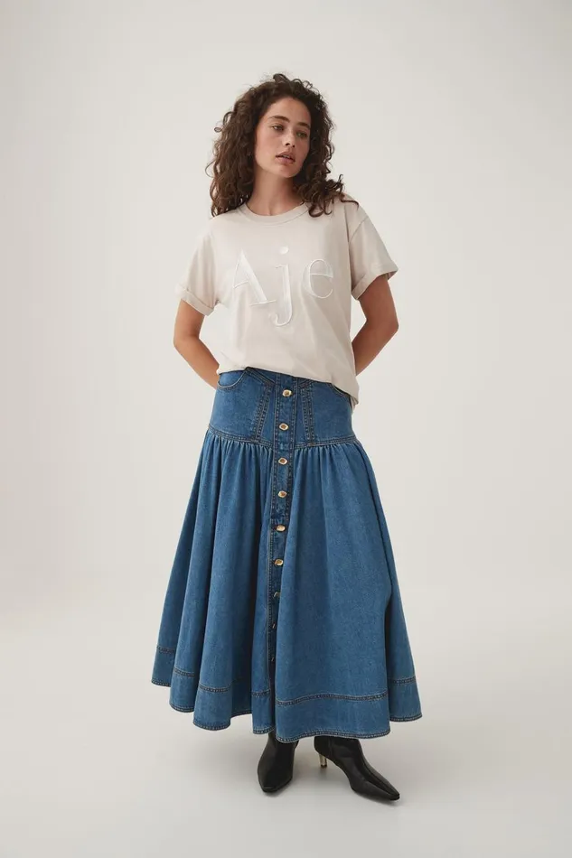 Aje Tees Alice Embroidered Logo Tee Stonewhite 8211 Women Aje Tees Alice Embroidered Logo Tee Stonewhite 8211 Women