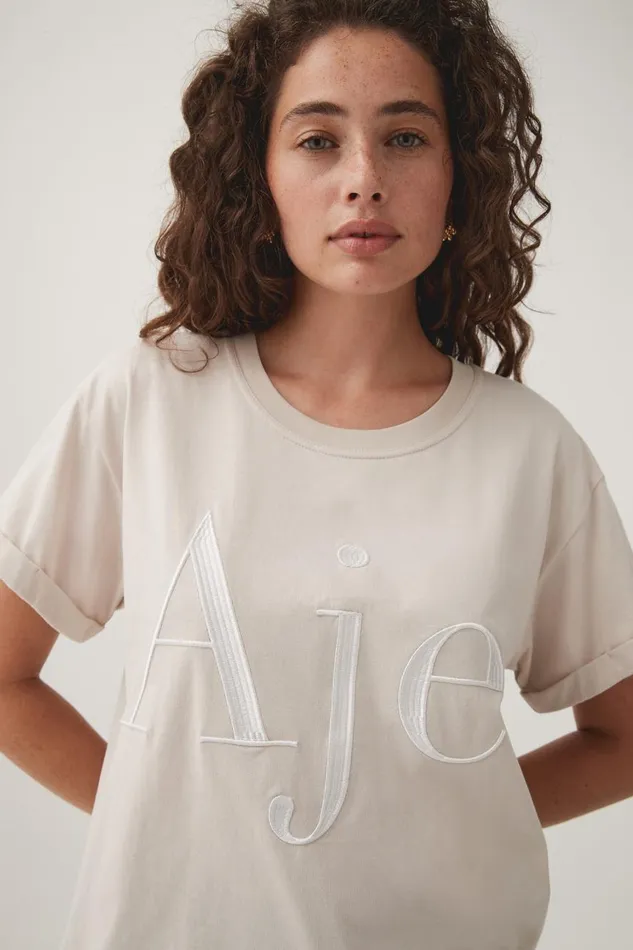 Aje Tees Alice Embroidered Logo Tee Stonewhite 8211 Women Aje Tees Alice Embroidered Logo Tee Stonewhite 8211 Women