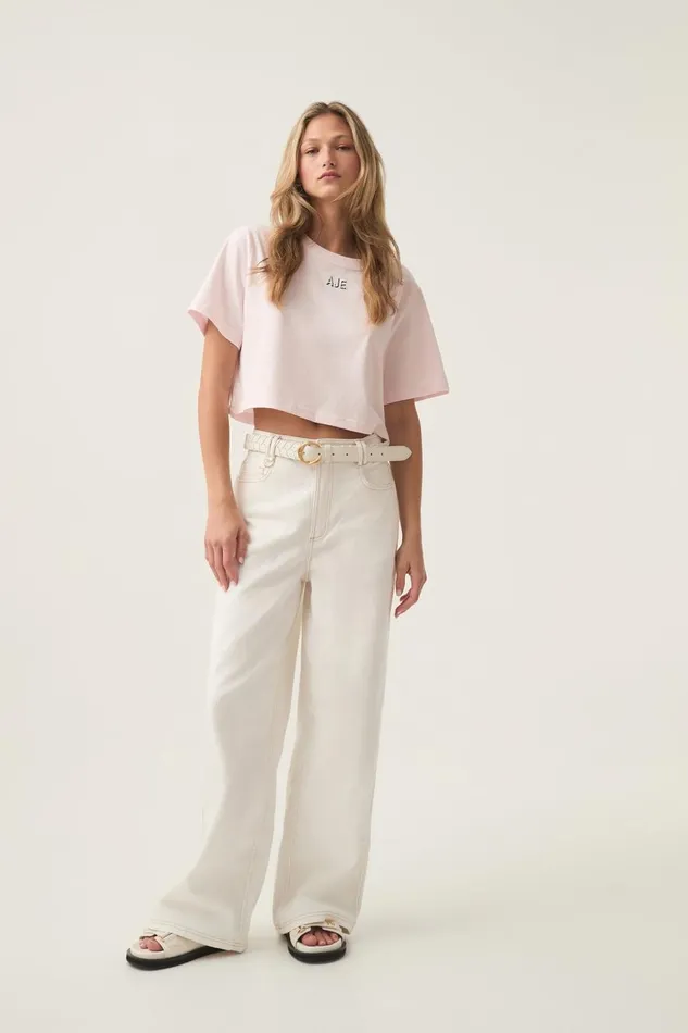 Aje Tees Beam Embroidered Logo Tee Pastel Pink 8211 Women