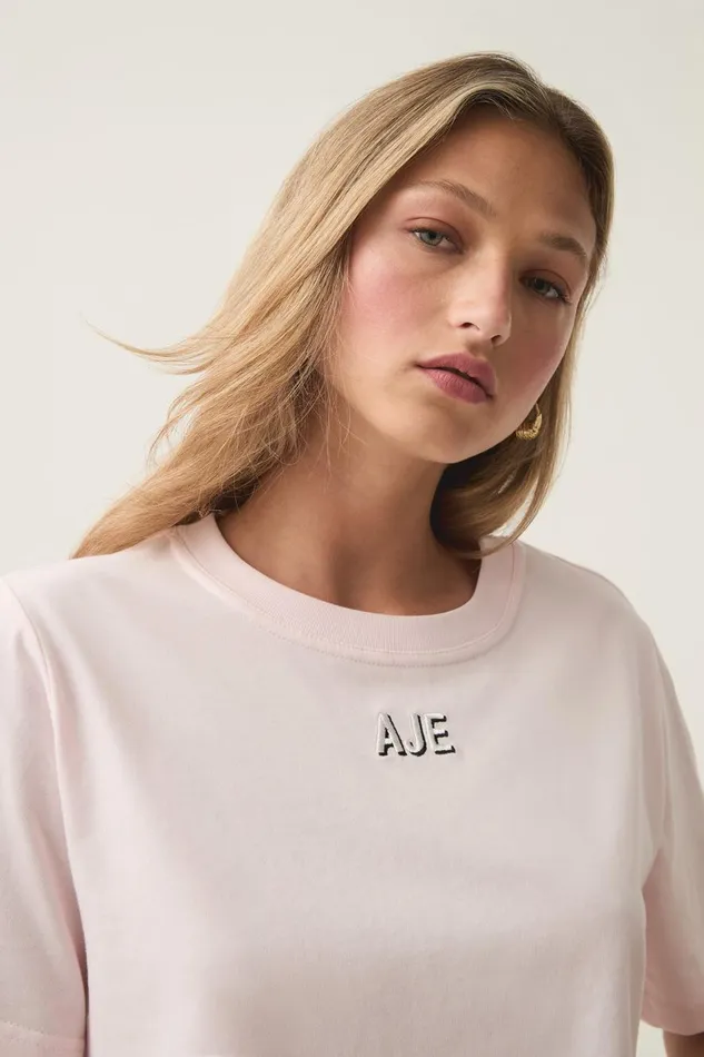 Aje Tees Beam Embroidered Logo Tee Pastel Pink 8211 Women