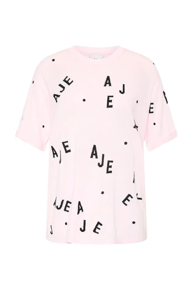 Aje Tees Decora Logo Sprinkle Knit Tee Pastel Pinkblackivory 8211 Women