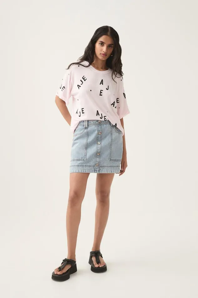 Aje Tees Decora Logo Sprinkle Knit Tee Pastel Pinkblackivory 8211 Women