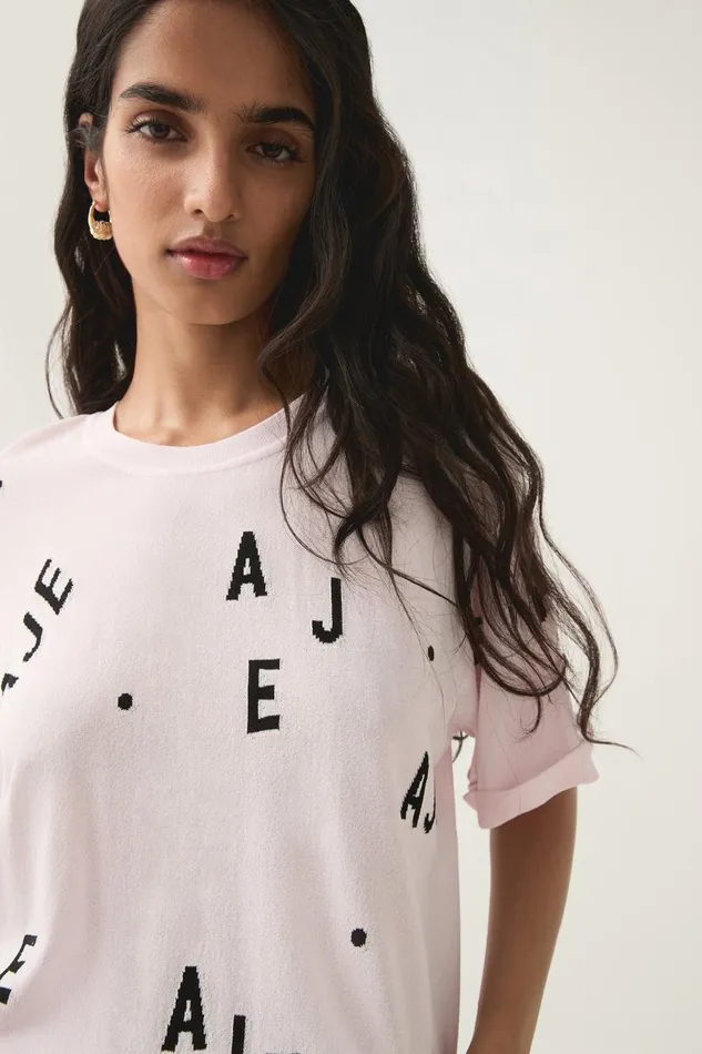 Aje Tees Decora Logo Sprinkle Knit Tee Pastel Pinkblackivory 8211 Women