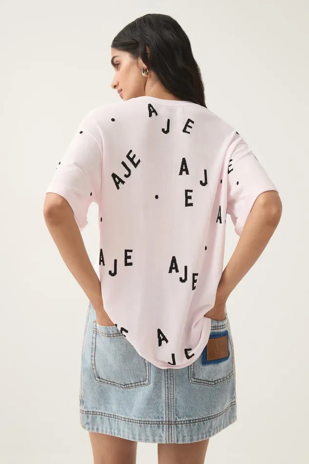 Aje Tees Decora Logo Sprinkle Knit Tee Pastel Pinkblackivory 8211 Women