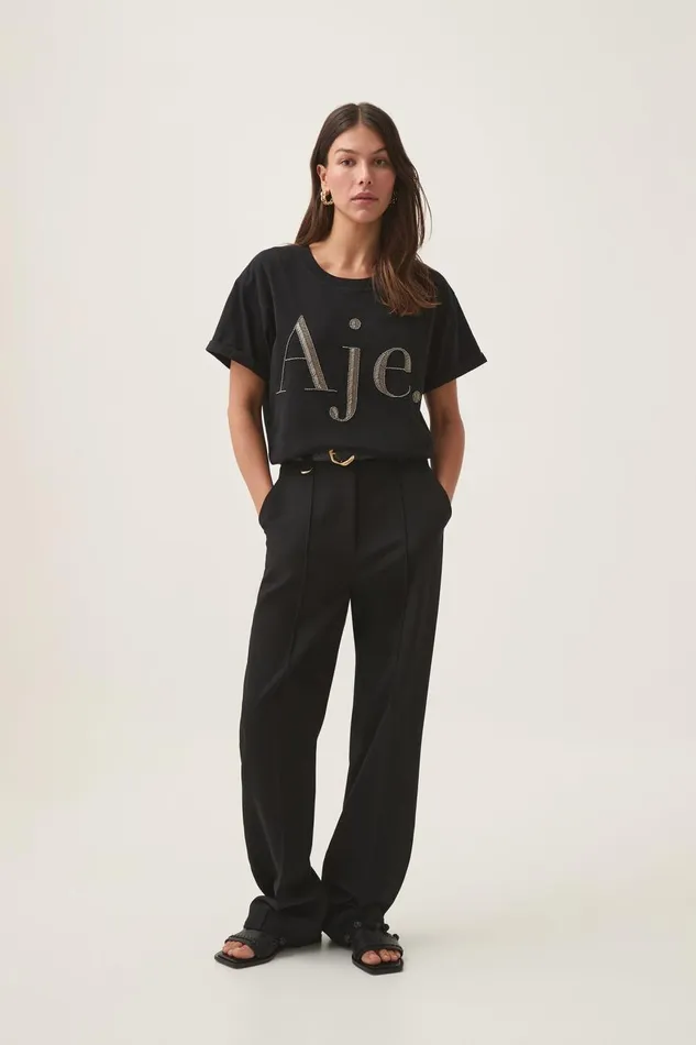 Aje Tees Glint Embellished Logo Tee Black Gunmetal Logo 8211 Women