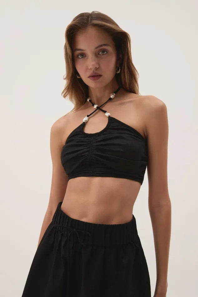 Aje Tops Akoya Ruched Tie Top Black 8211 Women Aje Tops Akoya Ruched Tie Top Black 8211 Women