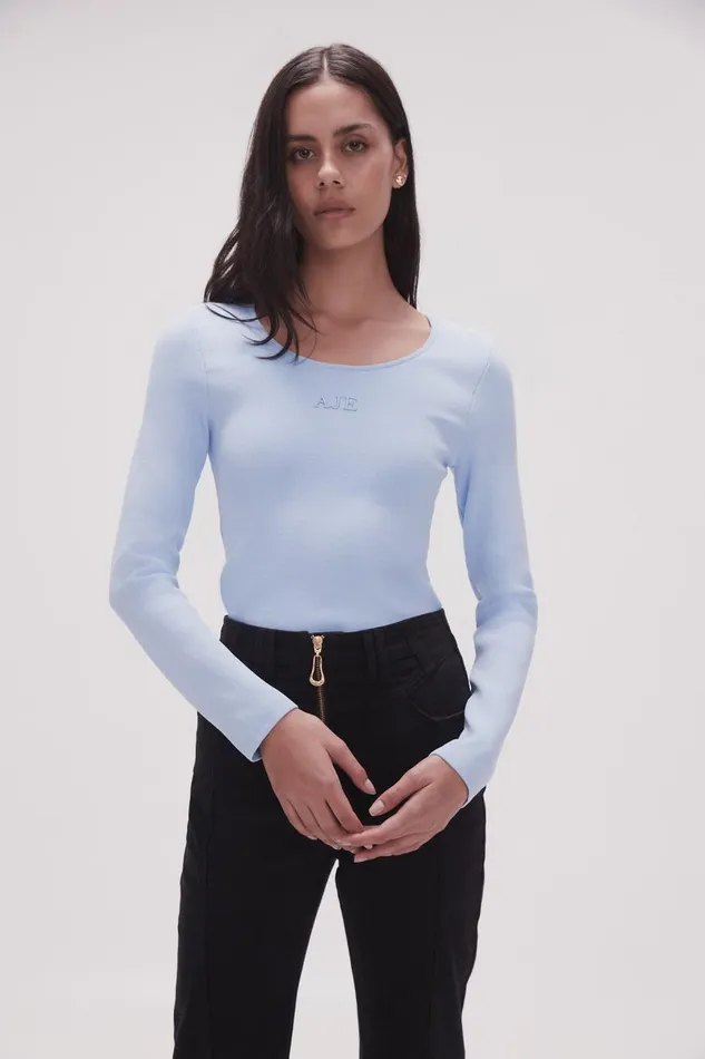 Aje Tops Clementine Knit Top Light Sky Blue 8211 Women