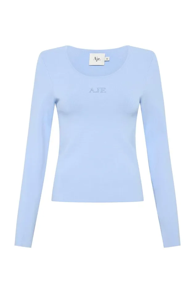 Aje Tops Clementine Knit Top Light Sky Blue 8211 Women Aje Tops Clementine Knit Top Light Sky Blue 8211 Women
