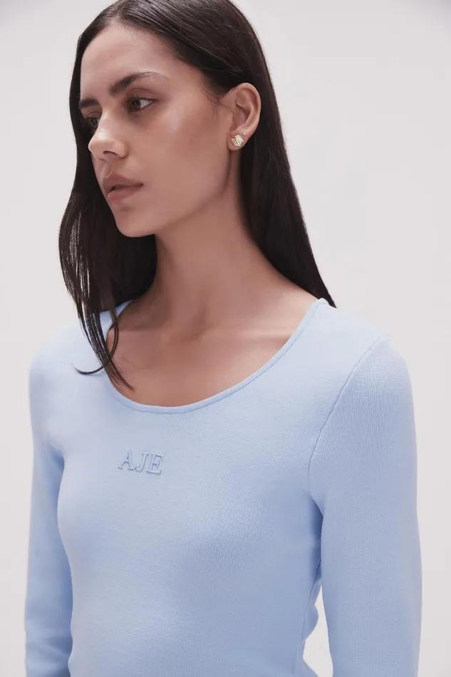 Aje Tops Clementine Knit Top Light Sky Blue 8211 Women Aje Tops Clementine Knit Top Light Sky Blue 8211 Women