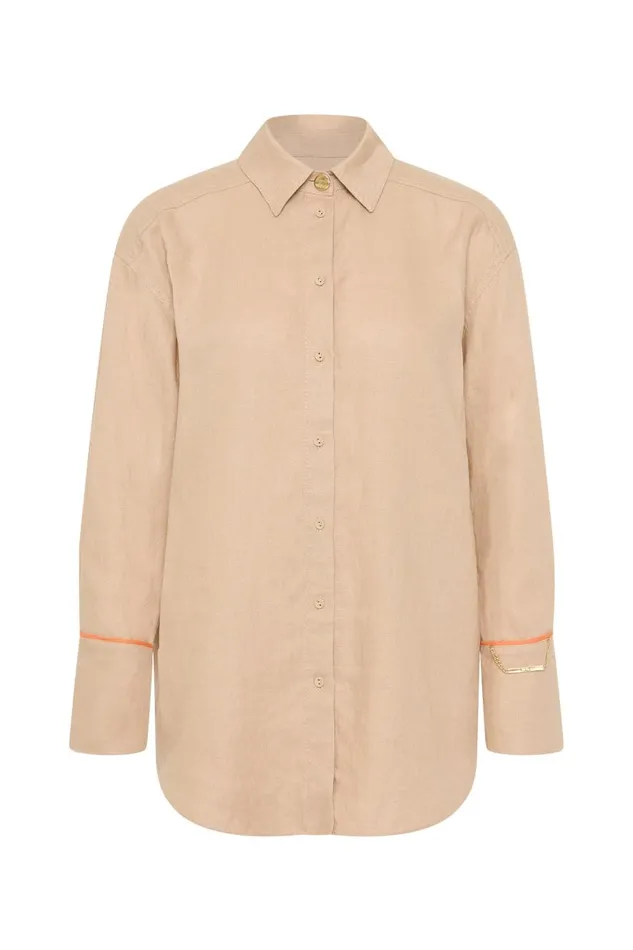 Aje Tops Drawn Washed Linen Shirt Warm Taupe 8211 Women Aje Tops Drawn Washed Linen Shirt Warm Taupe 8211 Women