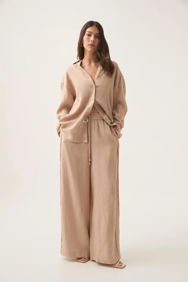 Aje Tops Drawn Washed Linen Shirt Warm Taupe 8211 Women Aje Tops Drawn Washed Linen Shirt Warm Taupe 8211 Women