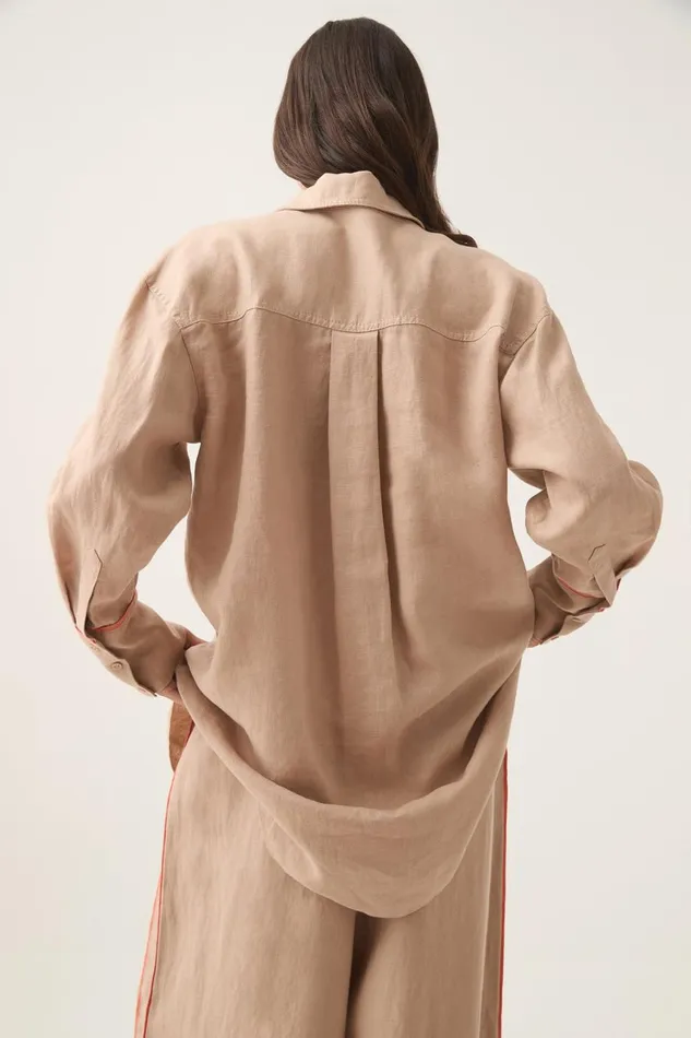 Aje Tops Drawn Washed Linen Shirt Warm Taupe 8211 Women Aje Tops Drawn Washed Linen Shirt Warm Taupe 8211 Women