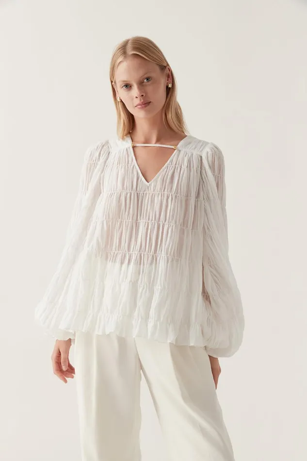 Aje Tops Evelina Ruched Blouse Ivory 8211 Women