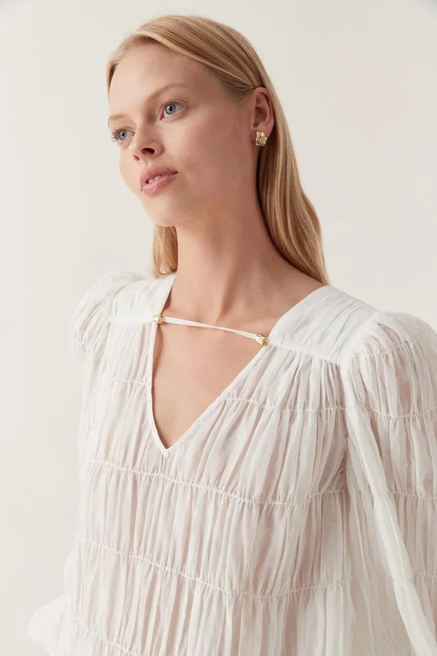 Aje Tops Evelina Ruched Blouse Ivory 8211 Women Aje Tops Evelina Ruched Blouse Ivory 8211 Women