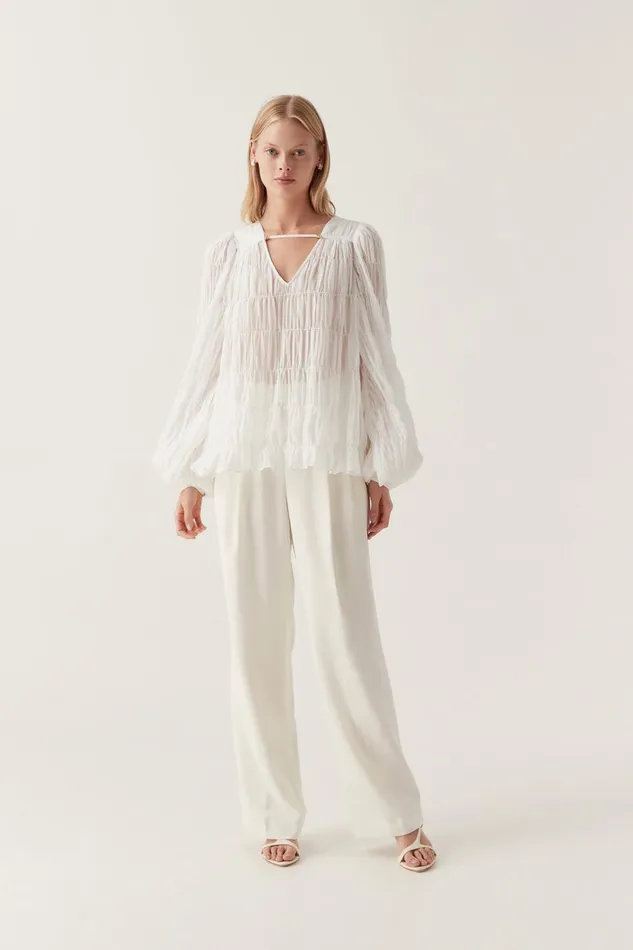 Aje Tops Evelina Ruched Blouse Ivory 8211 Women Aje Tops Evelina Ruched Blouse Ivory 8211 Women