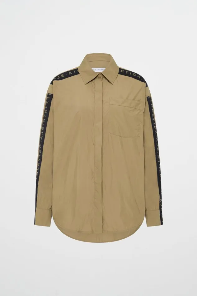 Aje Tops Logo Tape Spray Shirt 427 Soft Khaki 8211 Women Aje Tops Logo Tape Spray Shirt 427 Soft Khaki 8211 Women