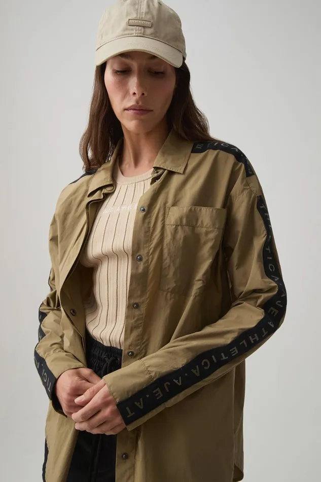 Aje Tops Logo Tape Spray Shirt 427 Soft Khaki 8211 Women Aje Tops Logo Tape Spray Shirt 427 Soft Khaki 8211 Women