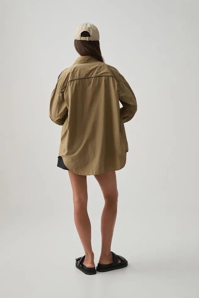 Aje Tops Logo Tape Spray Shirt 427 Soft Khaki 8211 Women Aje Tops Logo Tape Spray Shirt 427 Soft Khaki 8211 Women