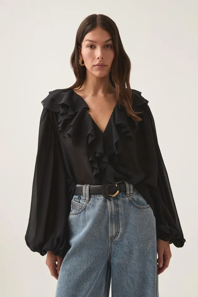 Aje Tops Tabitha Pom Pom Blouse Black 8211 Women Aje Tops Tabitha Pom Pom Blouse Black 8211 Women