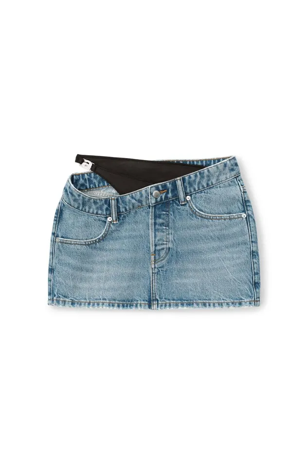 Alexander Wang Denim Women Asymmetric Bikini Layer Mini Skirt In Denim