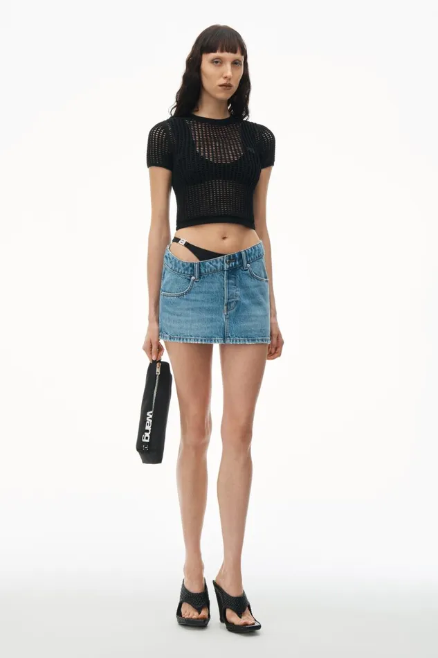 Alexander Wang Denim Women Asymmetric Bikini Layer Mini Skirt In Denim