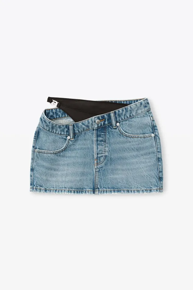 Alexander Wang Denim Women Asymmetric Bikini Layer Mini Skirt In Denim