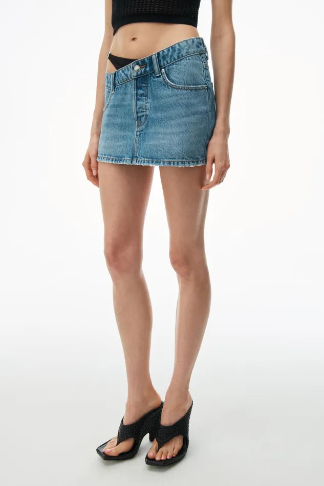 Alexander Wang Denim Women Asymmetric Bikini Layer Mini Skirt In Denim