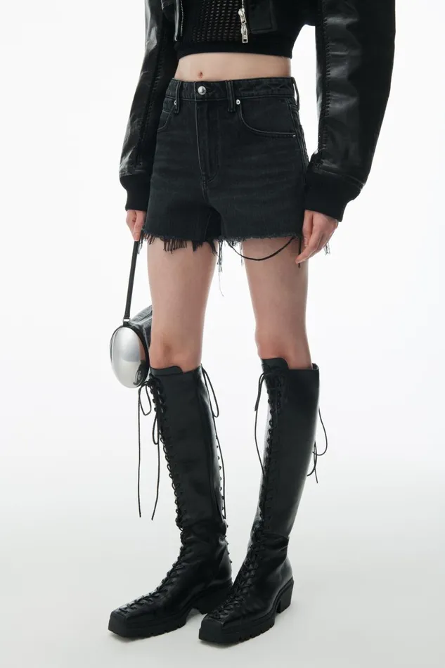 Alexander Wang Denim Women Bite High Rise Denim Short With Logo Pocket