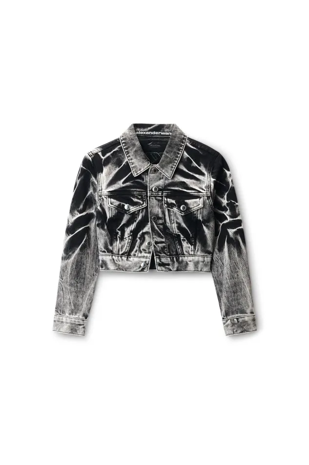 Alexander Wang Denim Women Blade LogoEmbroidered Shrunken Trucker Jacket In Cotton Denim Alexander Wang Denim Women Blade LogoEmbroidered Shrunken Trucker Jacket In Cotton Denim