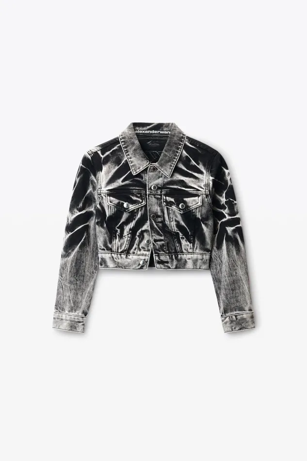 Alexander Wang Denim Women Blade LogoEmbroidered Shrunken Trucker Jacket In Cotton Denim