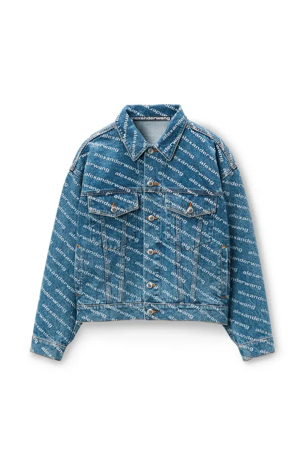 Alexander Wang Denim Women Logo Denim Jacket In Clear Hotfix