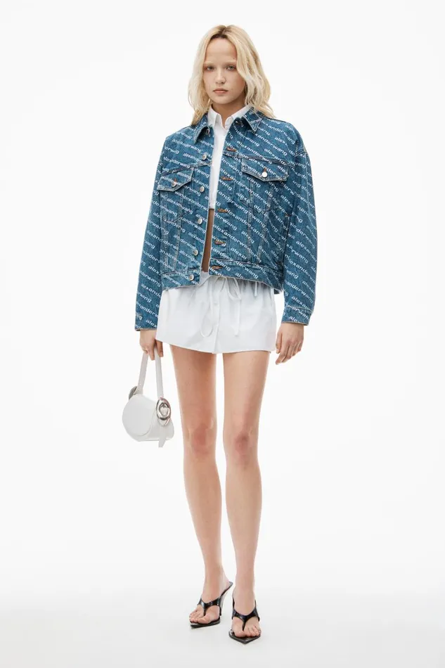 Alexander Wang Denim Women Logo Denim Jacket In Clear Hotfix