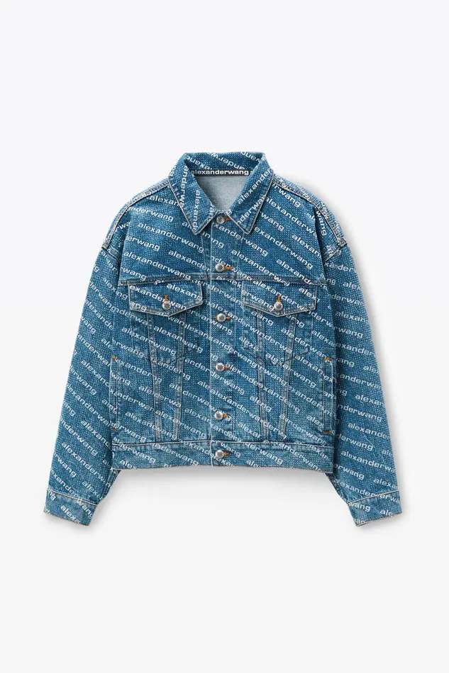 Alexander Wang Denim Women Logo Denim Jacket In Clear Hotfix