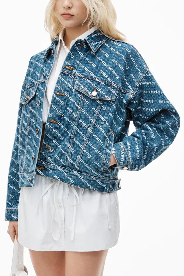 Alexander Wang Denim Women Logo Denim Jacket In Clear Hotfix