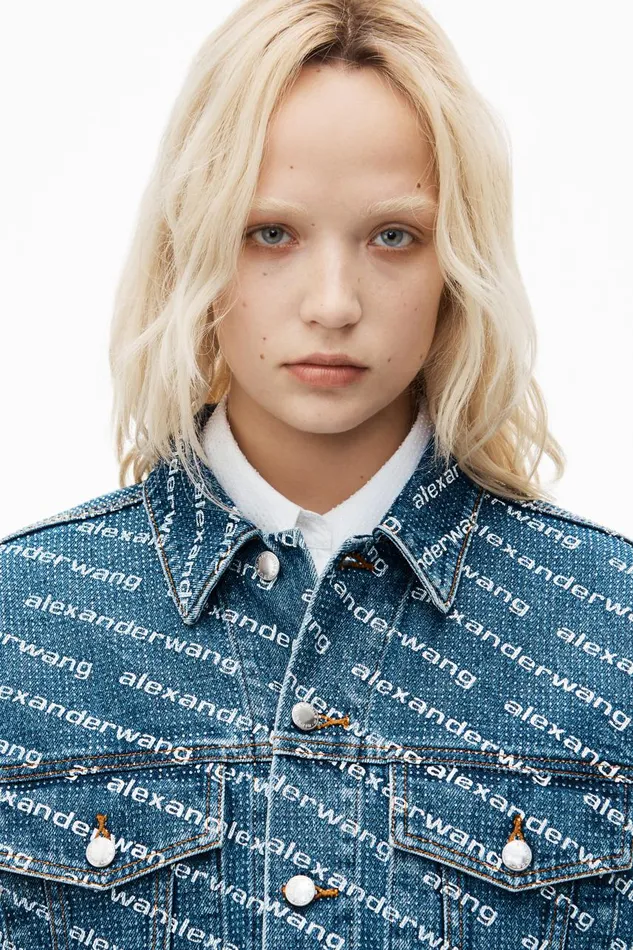 Alexander Wang Denim Women Logo Denim Jacket In Clear Hotfix