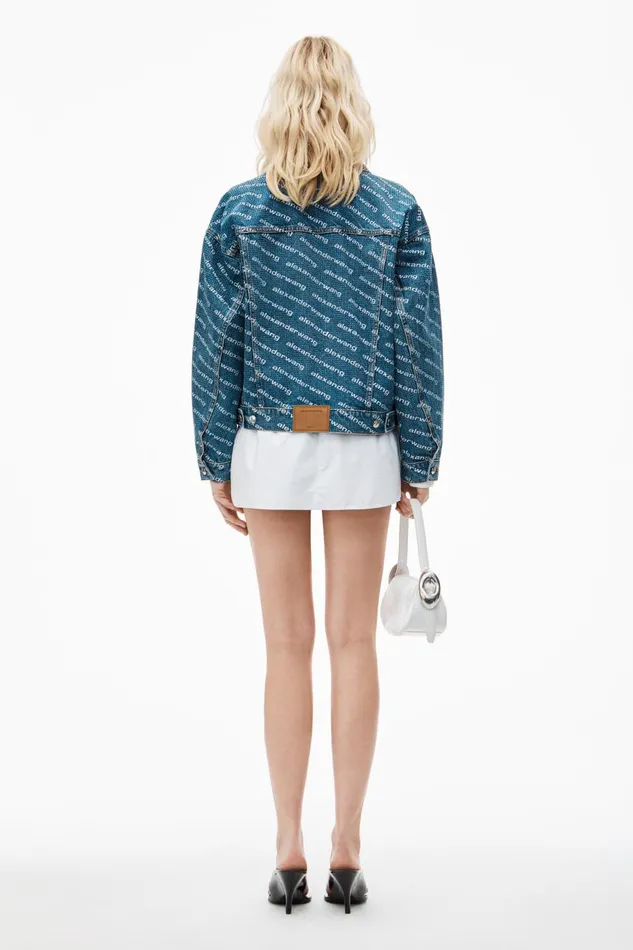 Alexander Wang Denim Women Logo Denim Jacket In Clear Hotfix