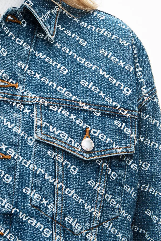 Alexander Wang Denim Women Logo Denim Jacket In Clear Hotfix