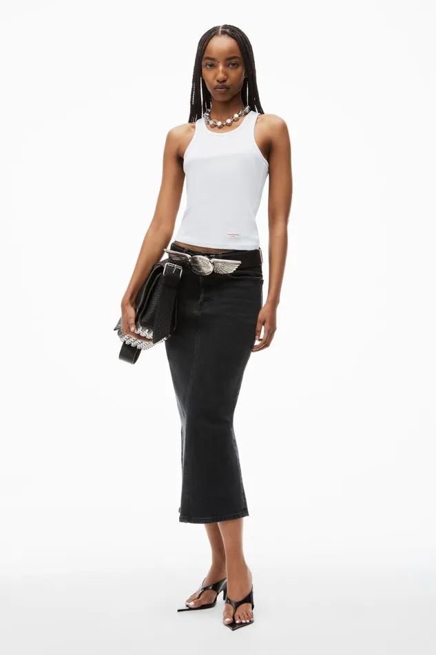 Alexander Wang Denim Women Midi Pencil Skirt In Comfort Stretch Denim