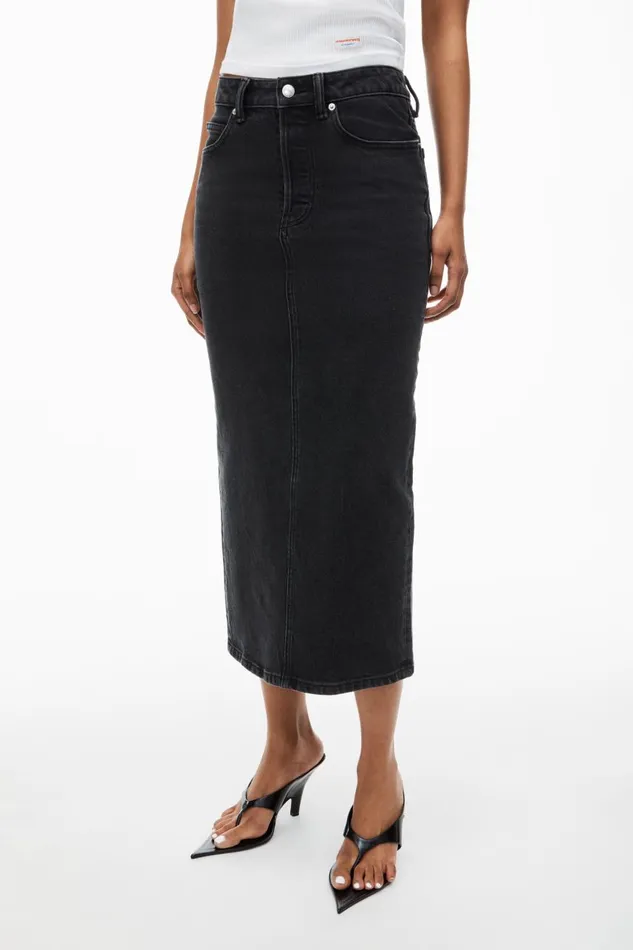 Alexander Wang Denim Women Midi Pencil Skirt In Comfort Stretch Denim