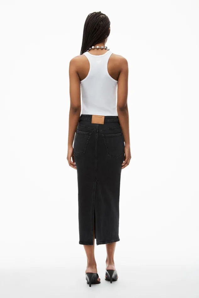 Alexander Wang Denim Women Midi Pencil Skirt In Comfort Stretch Denim
