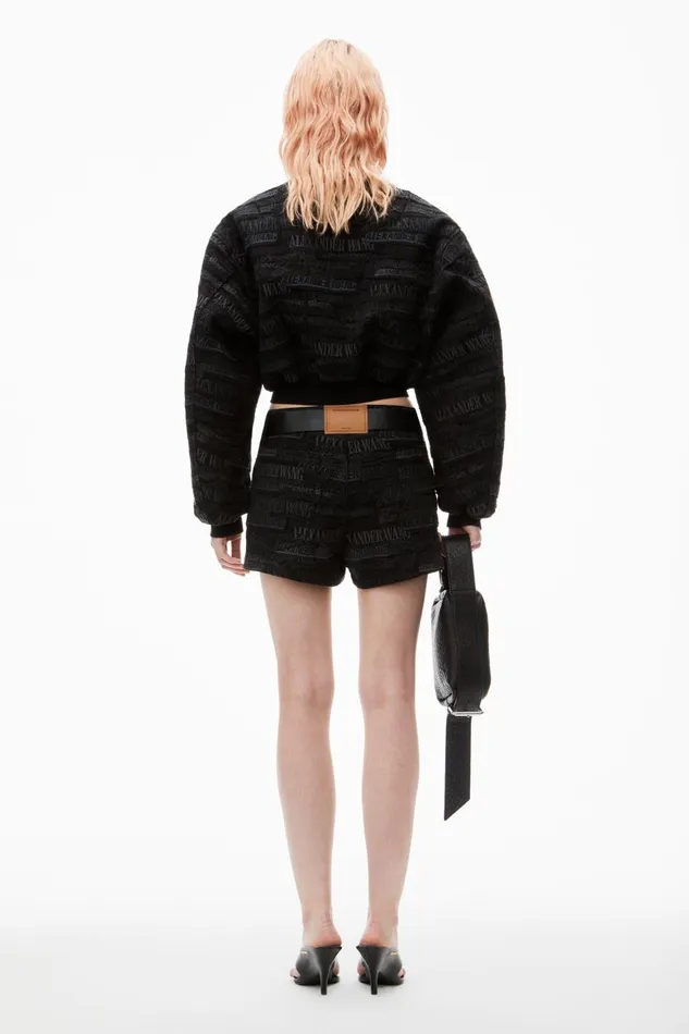 Alexander Wang Denim Women Newsprint LogoEmbroidered Bomber Jacket In Denim