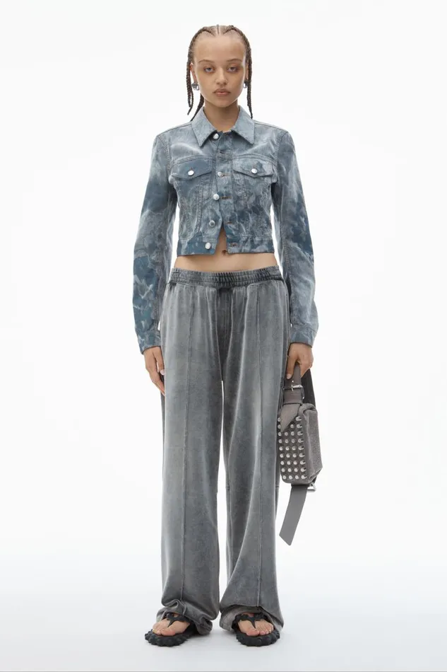 Alexander Wang Denim Women Slim Trucker Jacket In Flocked Denim
