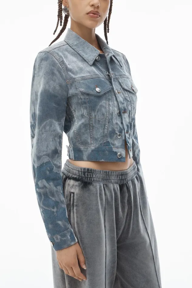Alexander Wang Denim Women Slim Trucker Jacket In Flocked Denim