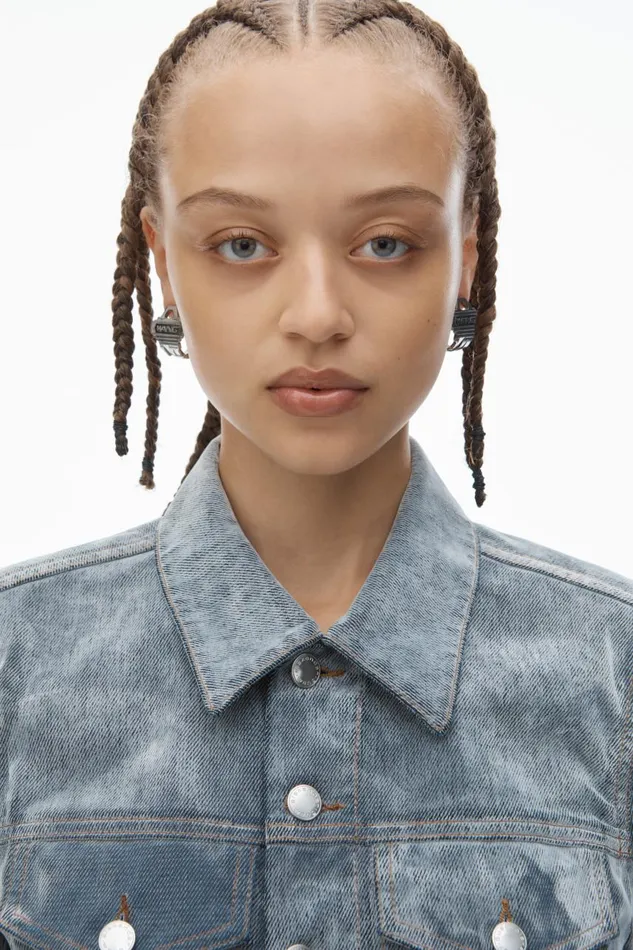 Alexander Wang Denim Women Slim Trucker Jacket In Flocked Denim
