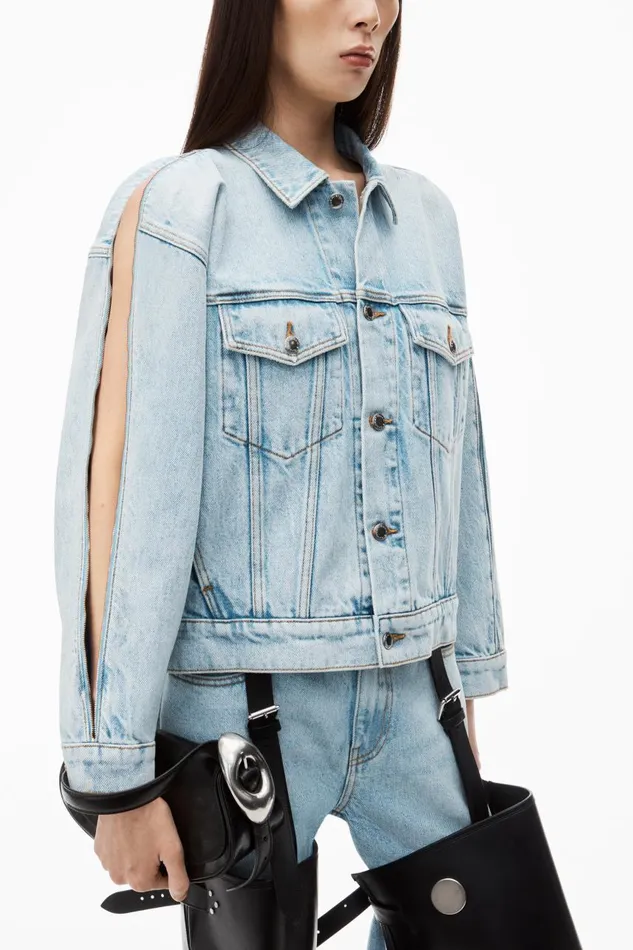 Alexander Wang Denim Women Zipped Sleeve Trucker Jacket In Denim