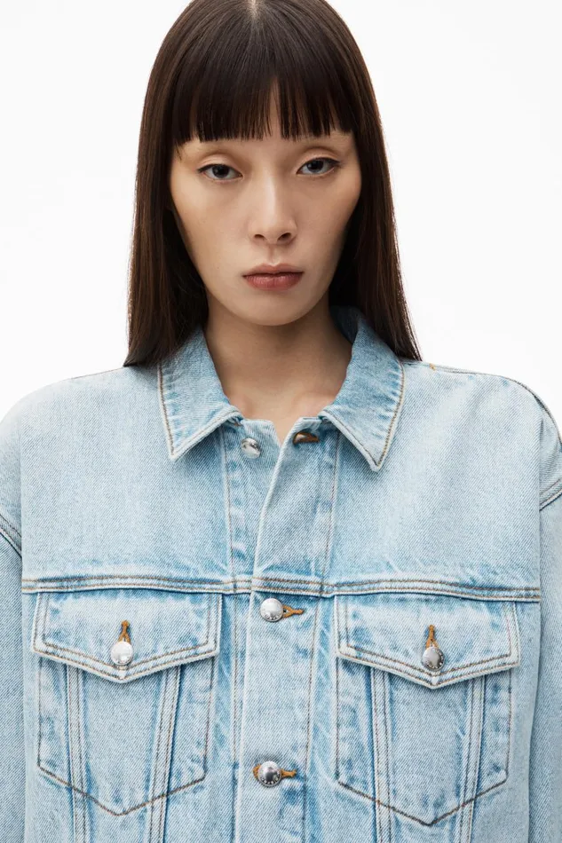 Alexander Wang Denim Women Zipped Sleeve Trucker Jacket In Denim