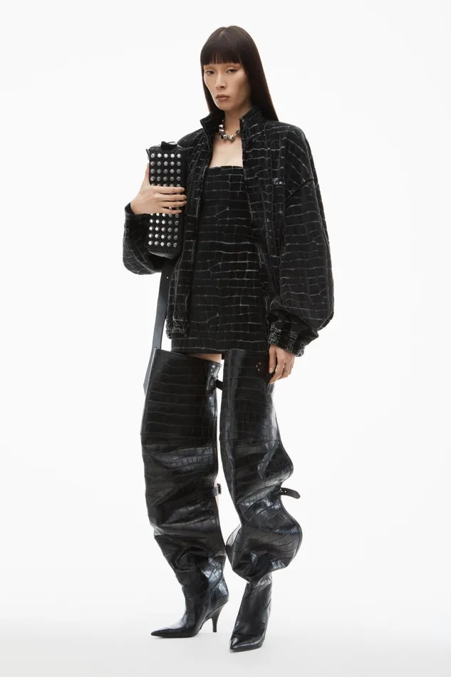 Alexander Wang Dresses Women Crocodile Jacquard Velour Bandeau Minidress