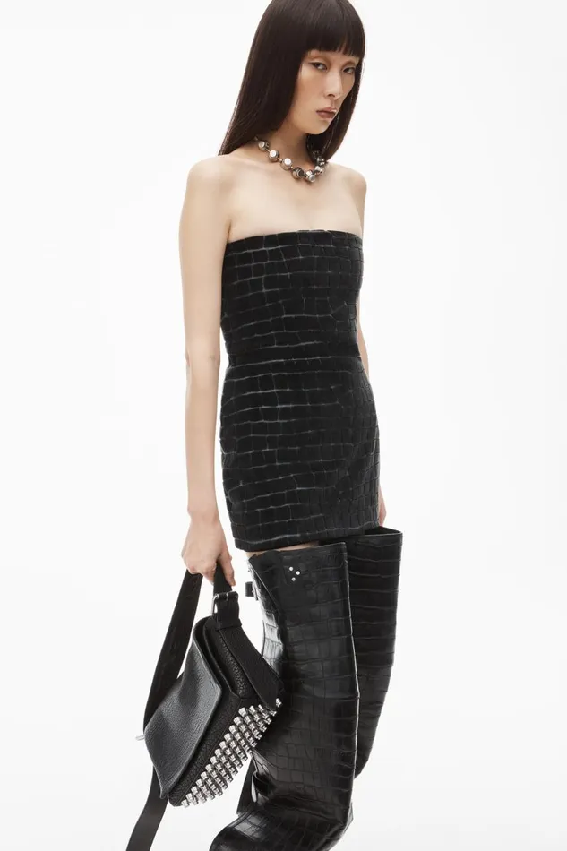 Alexander Wang Dresses Women Crocodile Jacquard Velour Bandeau Minidress